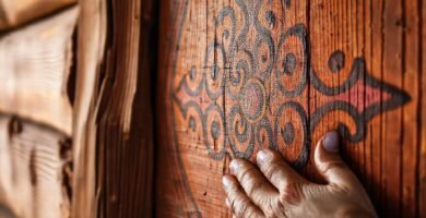 Mural de madera rústica y vibrante