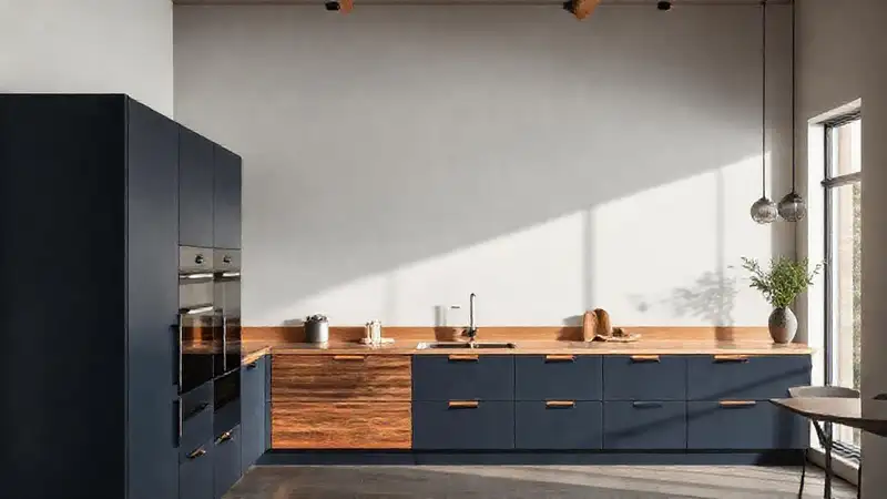 Cocina moderna azul oscura y elegante
