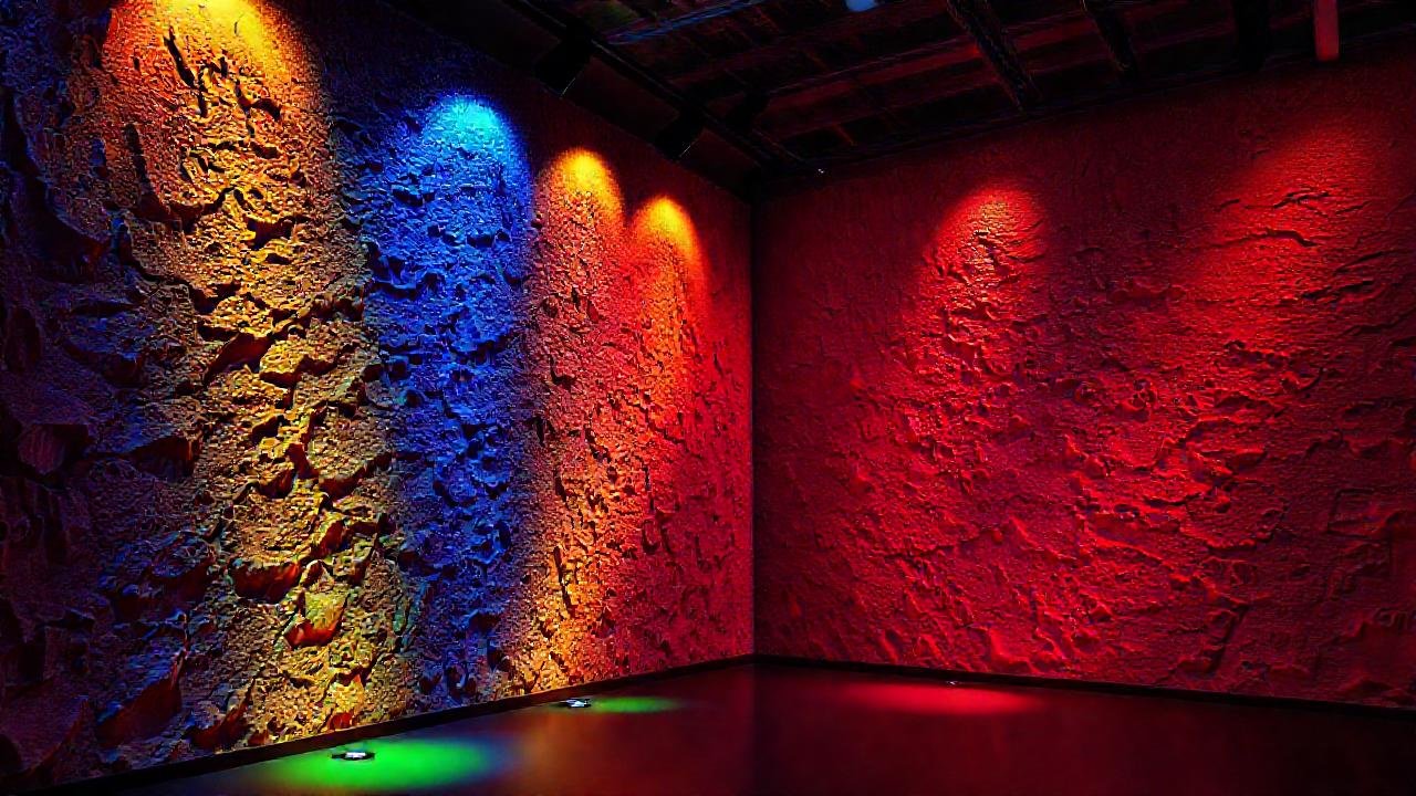 Paredes texturizadas, iluminación dramática y moderna
