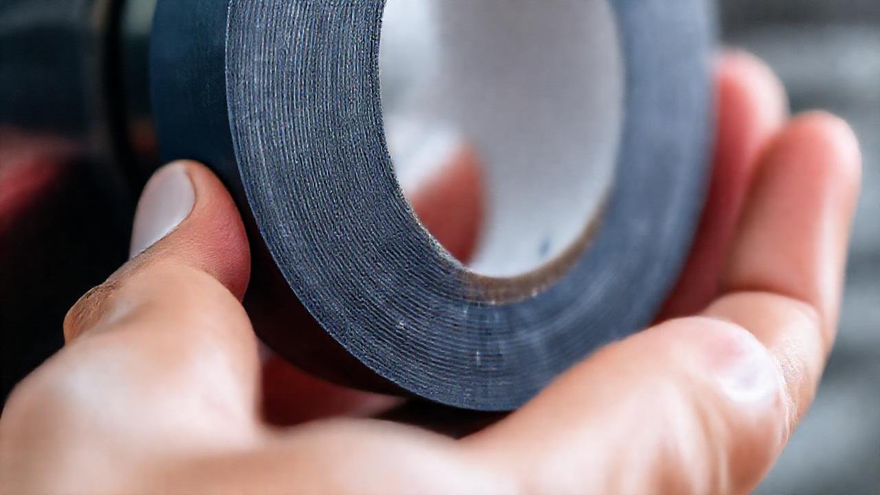 Manos aplican cinta con reflejo limpio