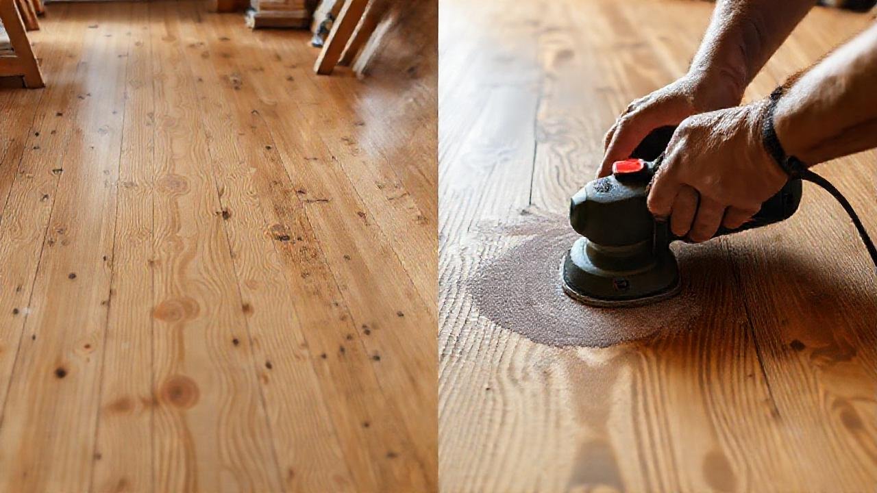 El artesano renueva el suelo de madera