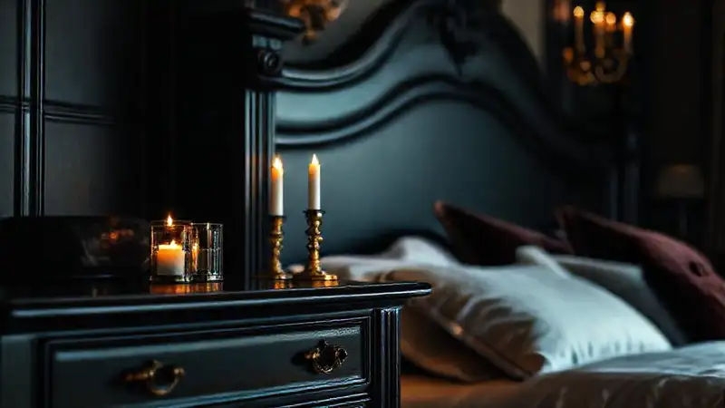 Un elegante tocador oscuro crea ambiente