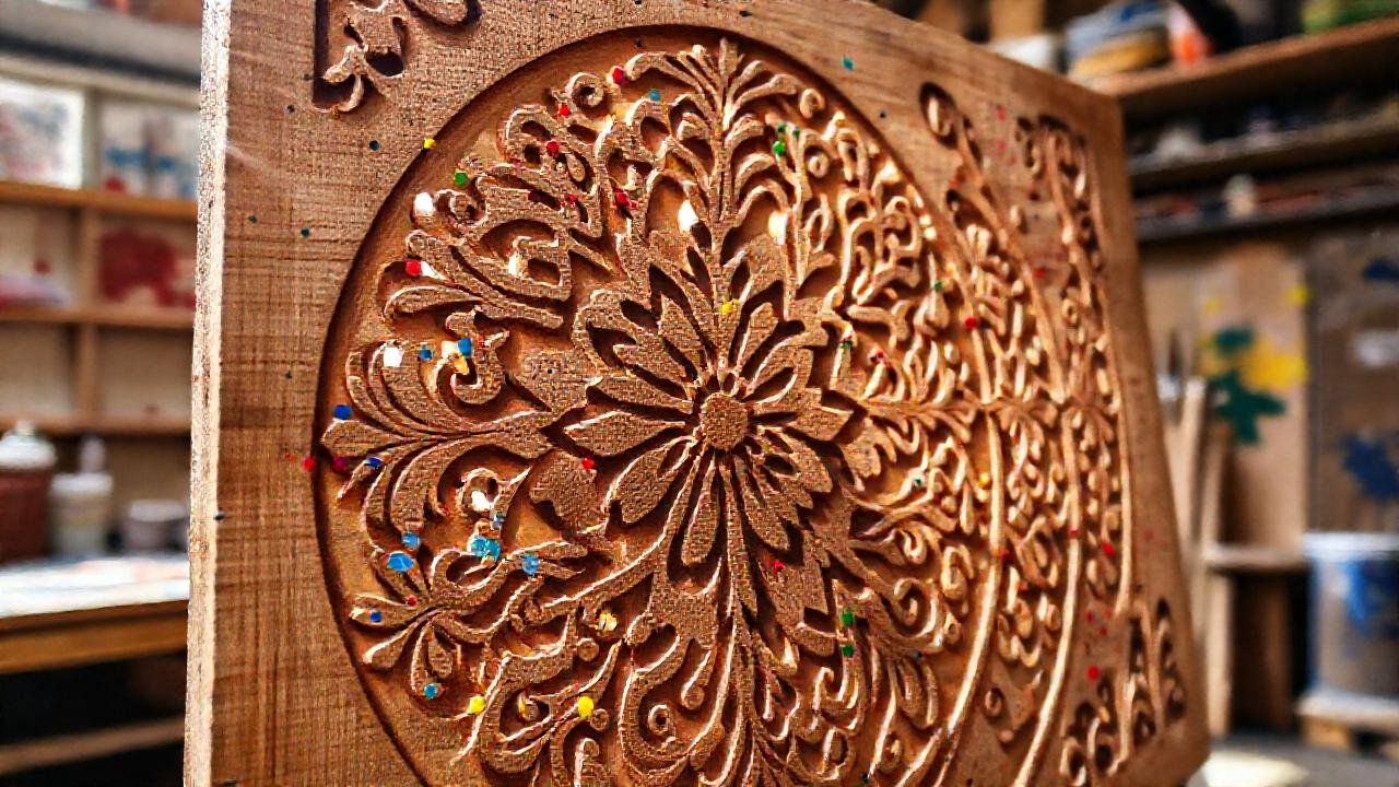 Pintura vibrante en plantilla de madera