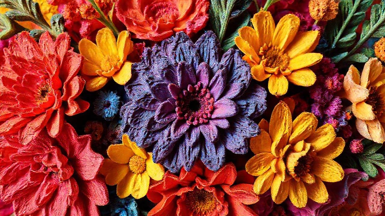 Pinceles vibrantes crean texturas artísticas florales