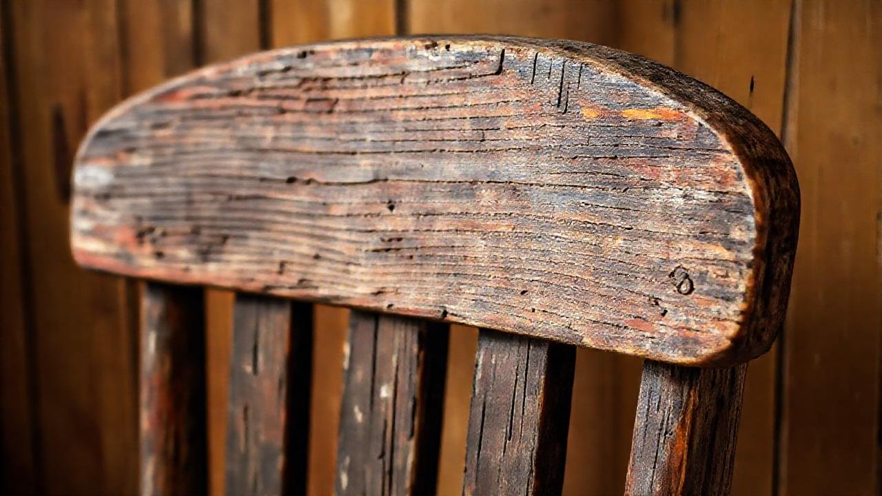 Silla de madera antigua, cálida y desgastada