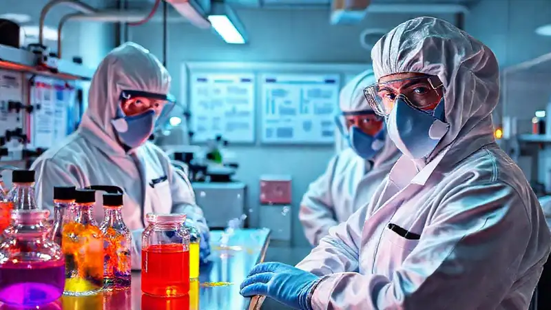 Laboratorio científico: peligro, color y precisión