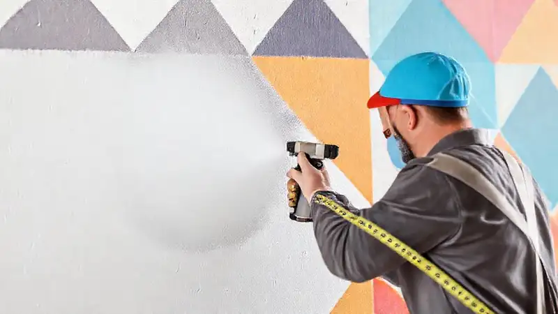 Pintor aplica patrones geométricos con pintura
