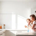 Cocina luminosa y limpia para una familia feliz
