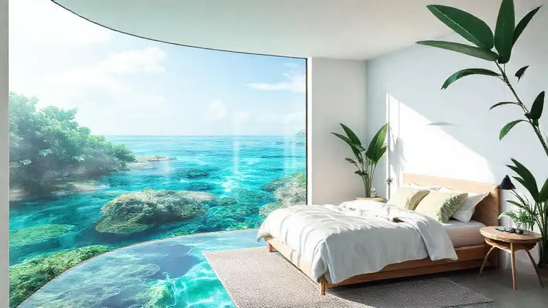 Un dormitorio tranquilo con tonos azules