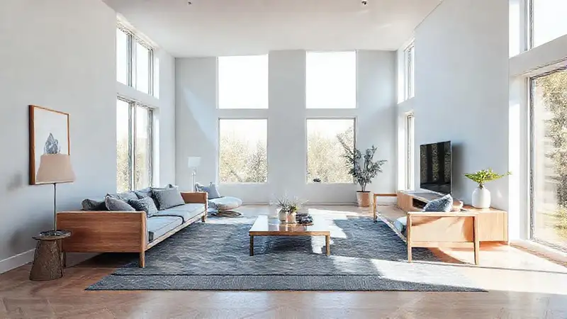 Un salón minimalista, fresco y sereno