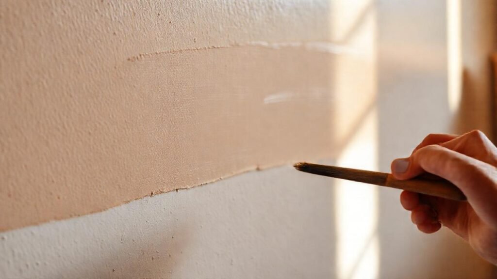 Manos pintan una pared artística cálida