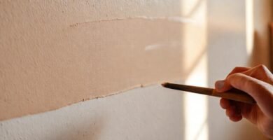 Manos pintan una pared artística cálida