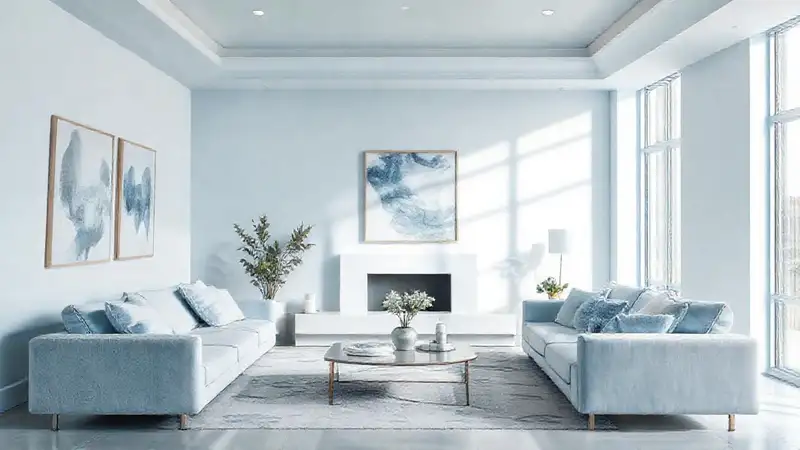 Un salón azul sereno y minimalista