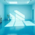 Un espacio minimalista y azulado