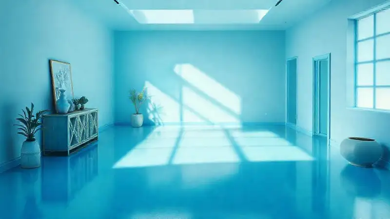 Un espacio minimalista y azulado