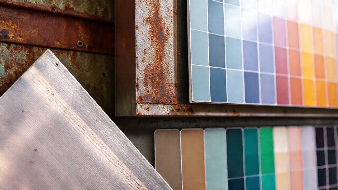 Texturas metálicas industriales reflejan colores modernos