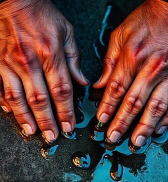 Manos y hormigón evocan humedad intensa