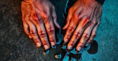 Manos y hormigón evocan humedad intensa