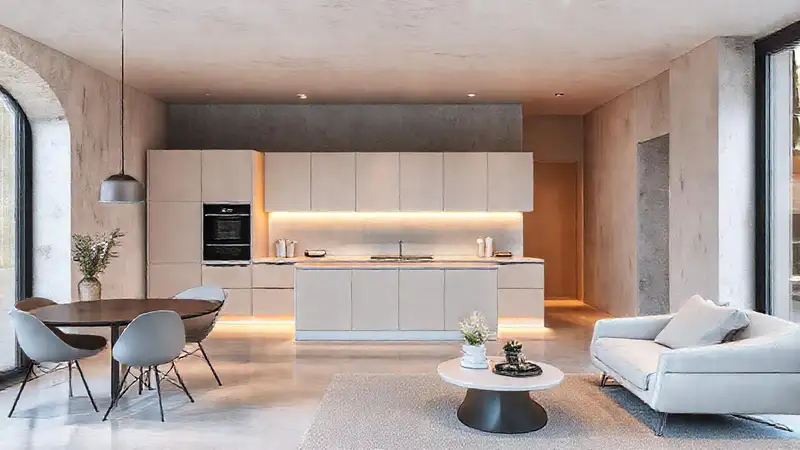 Cocina minimalista, elegante y acogedora