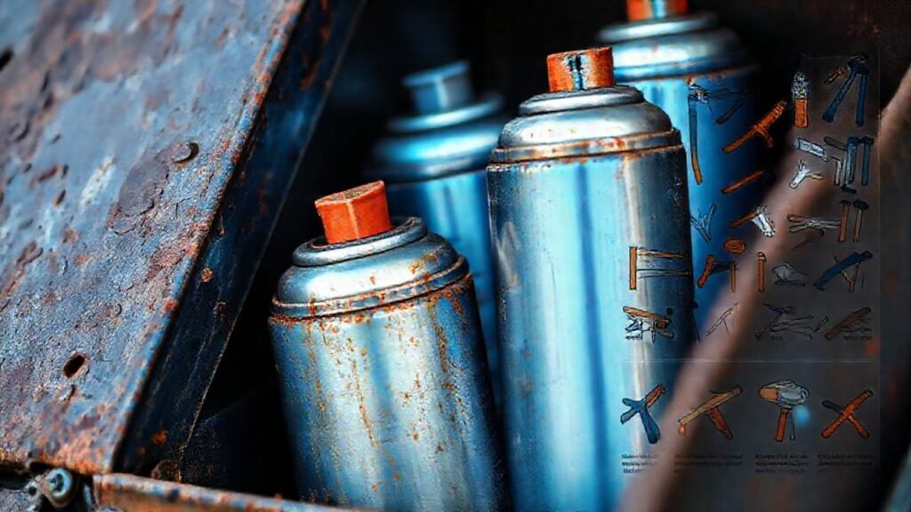 Metal oxidado y herramientas brillantes