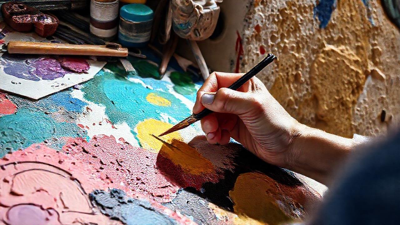 Artista crea muro con técnica precisa