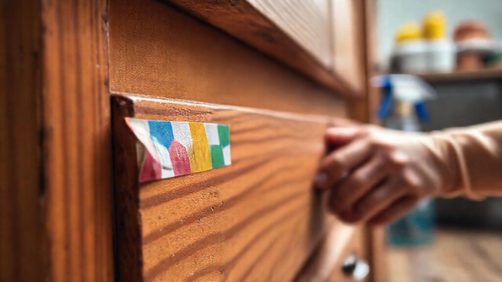 Residuo de cinta en muebles limpios