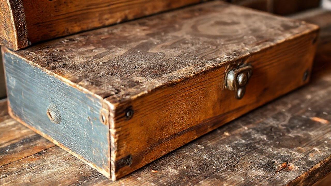 Una caja de herramientas vintage, rústica y antigua
