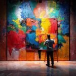Pintura abstracta vibrante y geométrica ilumina el estudio