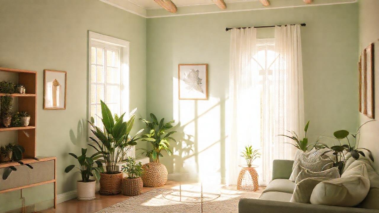 Un salón verde tranquilo y sereno