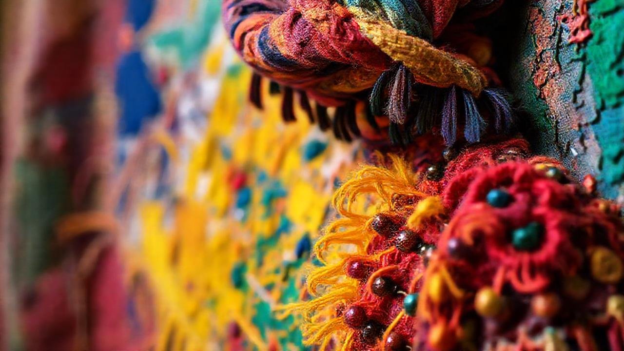 Pintura textil vibrante y decorativa destaca