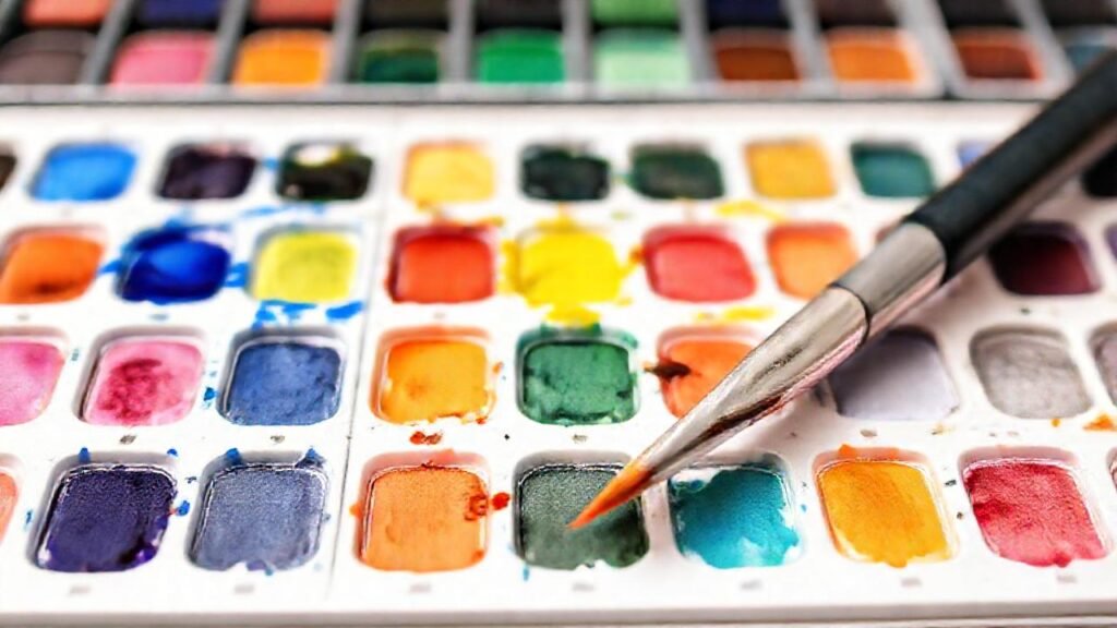 Pinceles y acuarelas crean arte vibrante