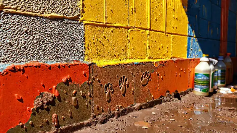 Un muro caótico y colorido necesita limpieza