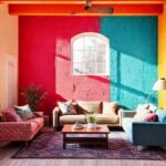 Un salón moderno y alegre con colores vibrantes
