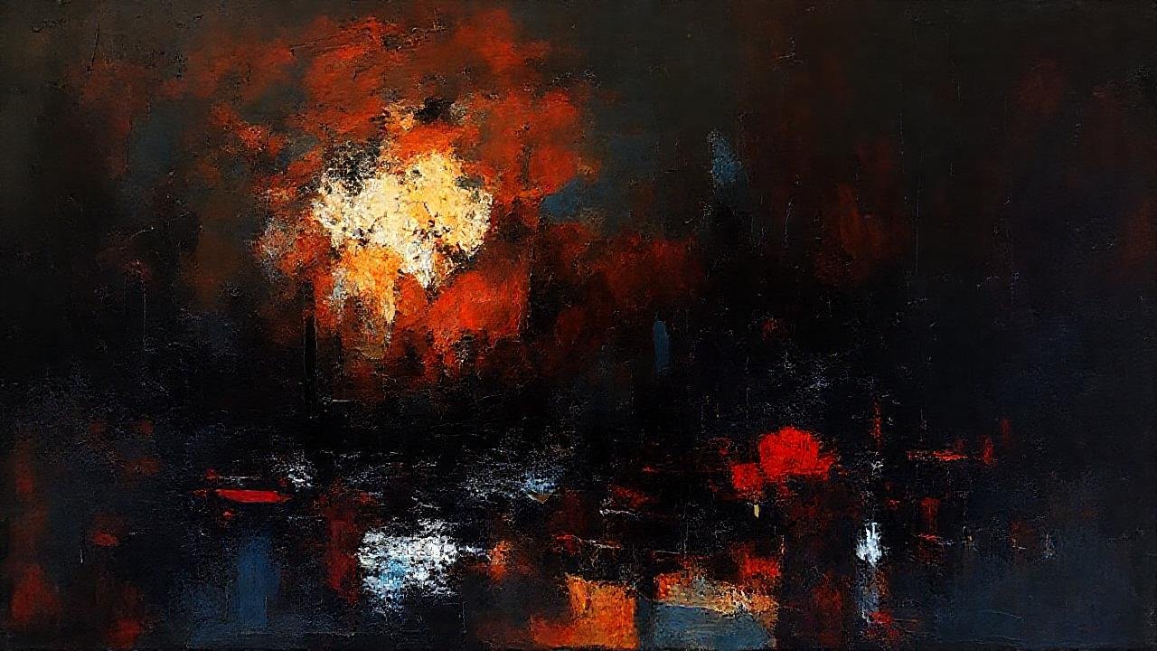 La pintura es oscura, dramática y expresiva