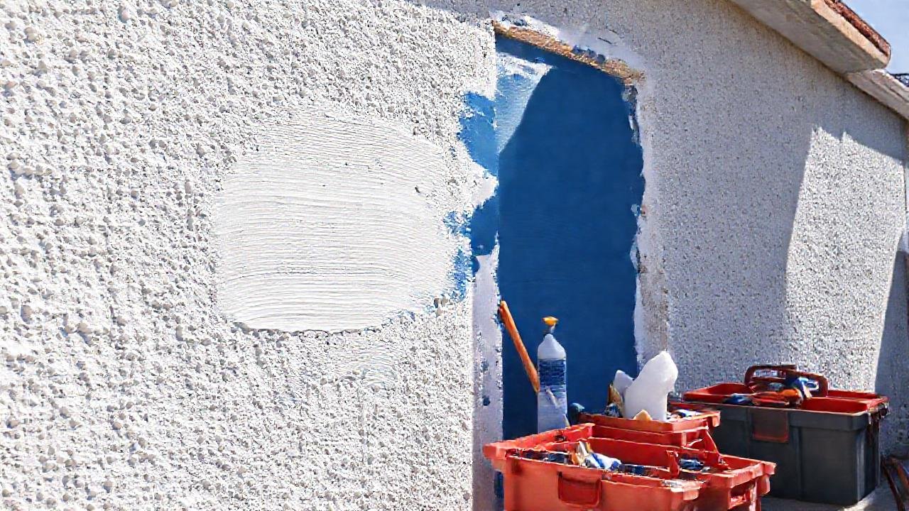 El pintor aplica pintura a muros