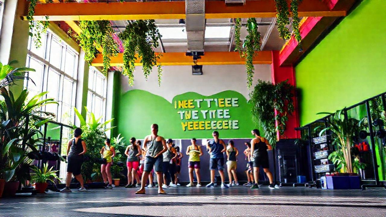 Gimnasio vibrante y motivador, lleno de color