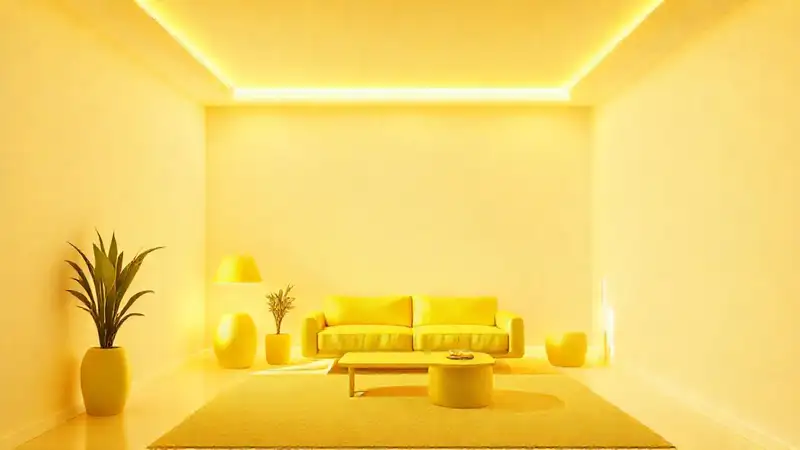 Un espacio minimalista, amarillo neón y moderno