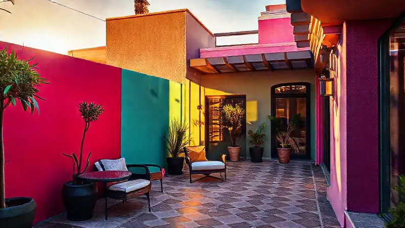 Un patio moderno irradia lujo y color