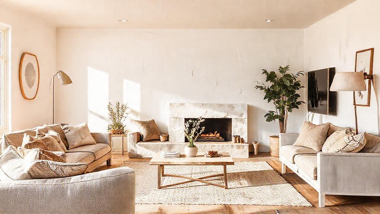 Un salón acogedor y minimalista cálido
