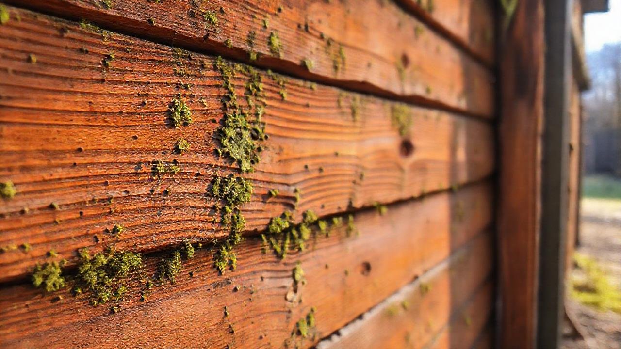 Muro de madera, humedad, y envejecimiento