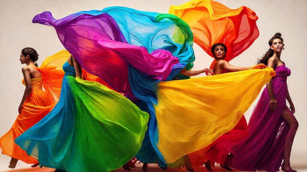 Vestidos coloridos y estilizados en estudio
