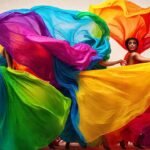 Vestidos coloridos y estilizados en estudio