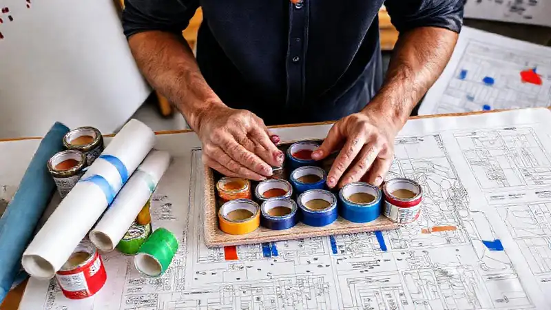 Pintores utilizan herramientas y colores vibrantes