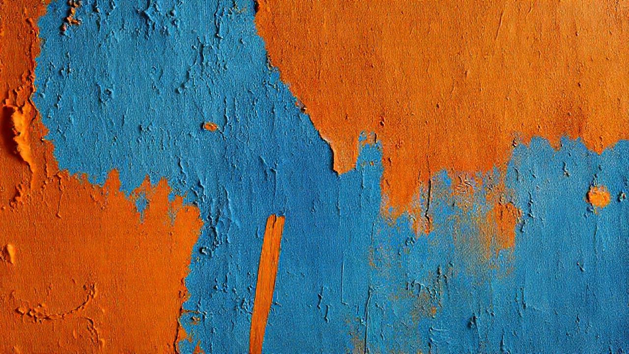 Pared naranja y azul crea contraste cálido