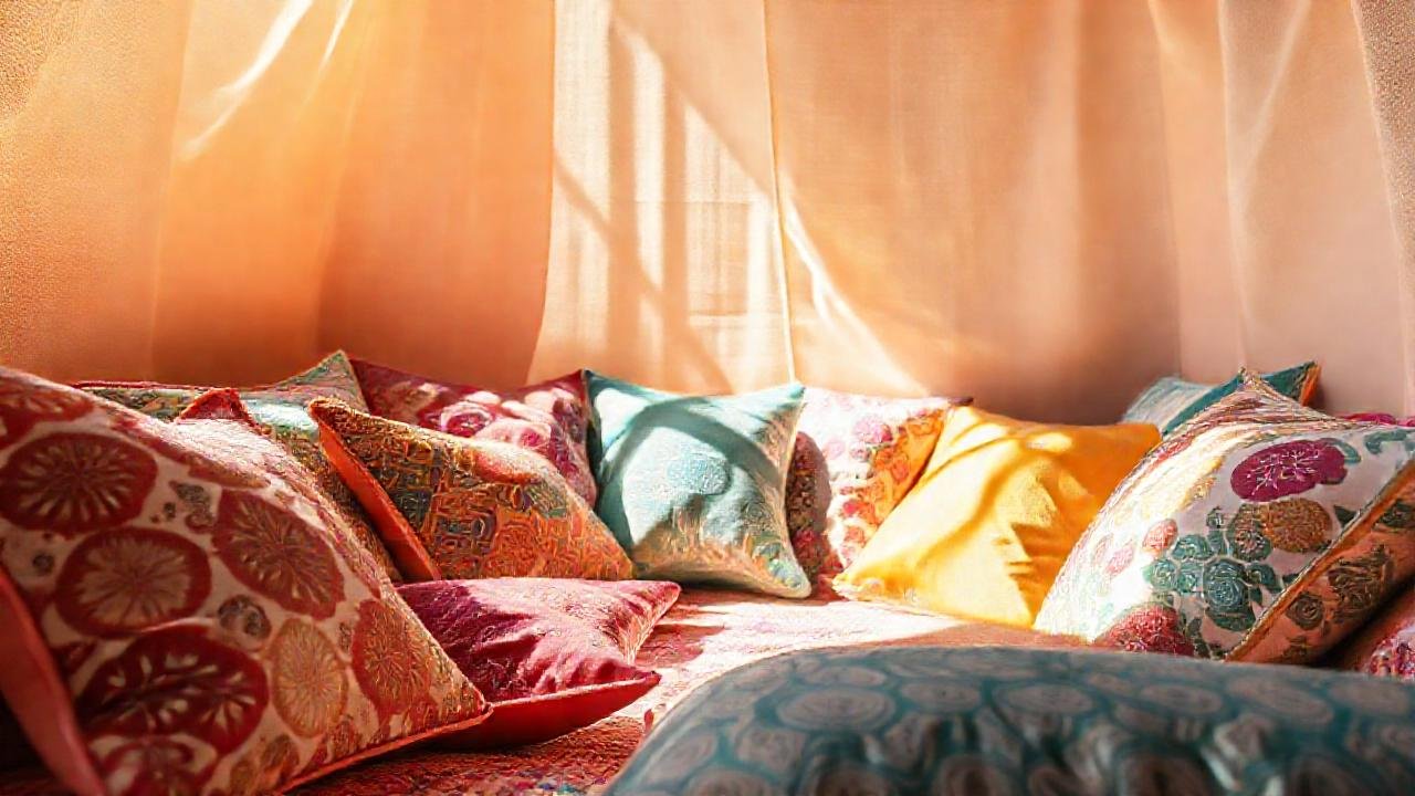Una habitación textil vibrante y acogedora