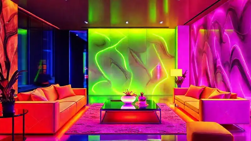 Un salón moderno y vibrante brilla
