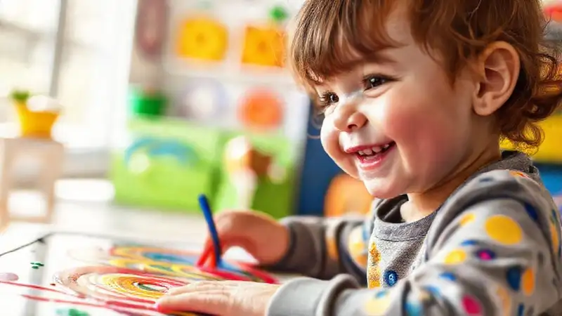 Un niño pinta con colores vibrantes