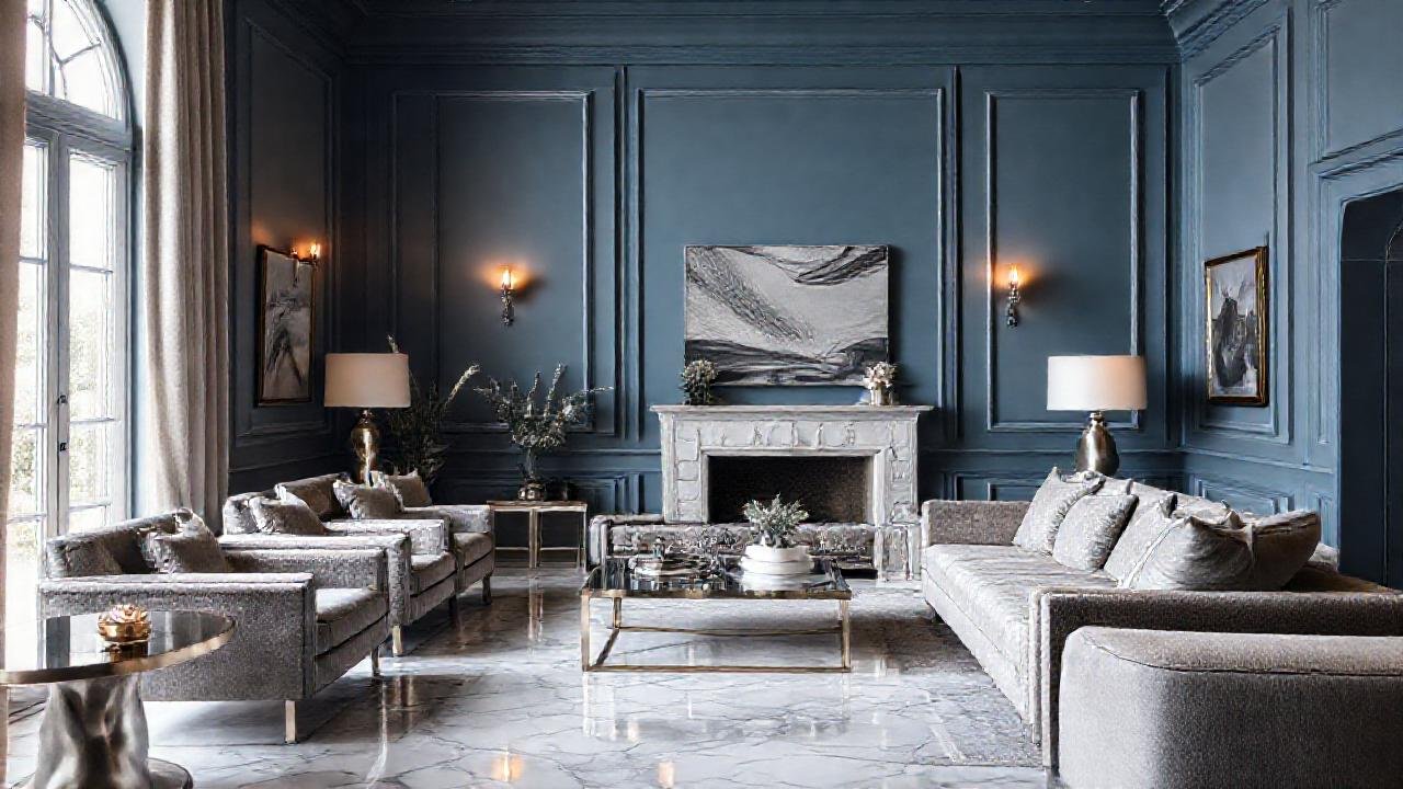 Un salón elegante y sereno azulado