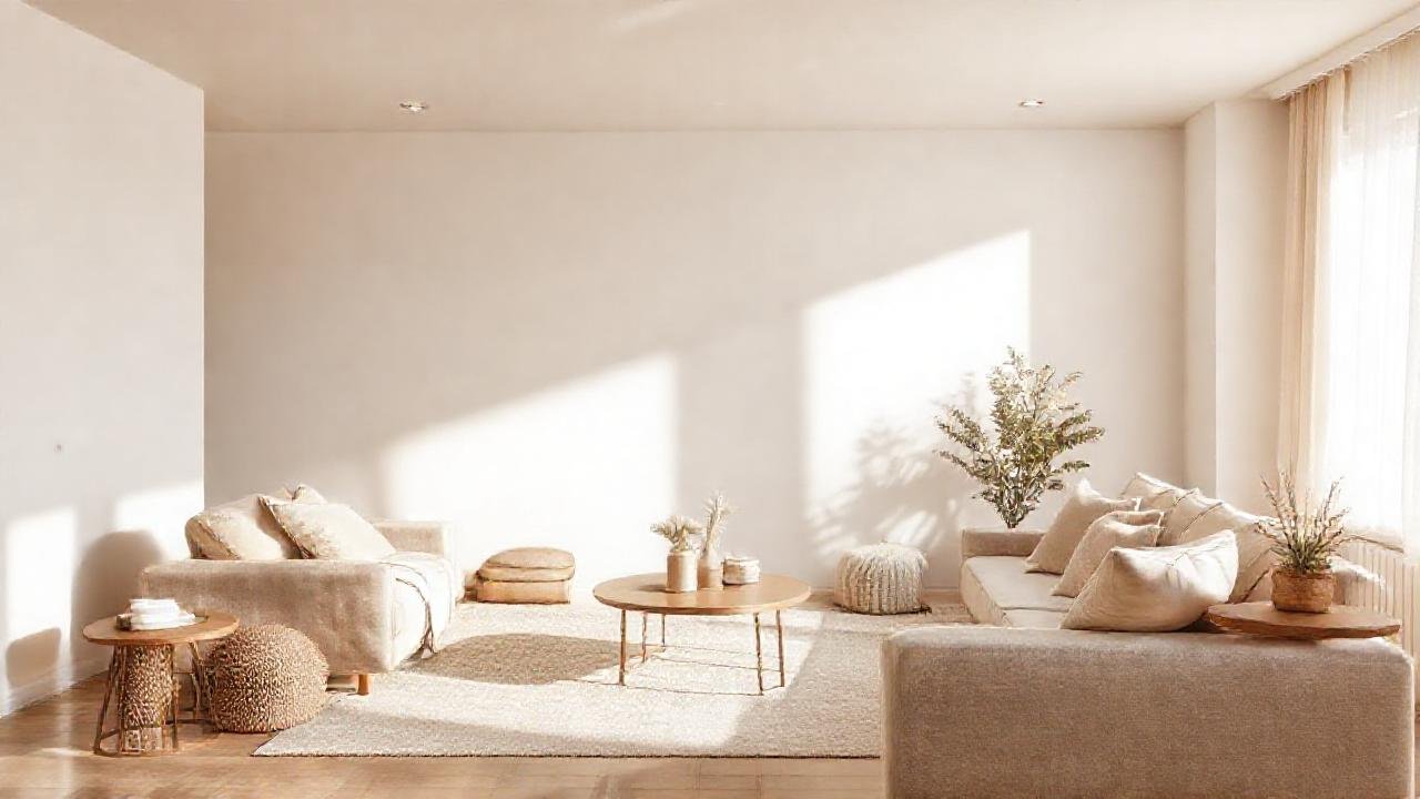 Un salón beige cálido y sereno