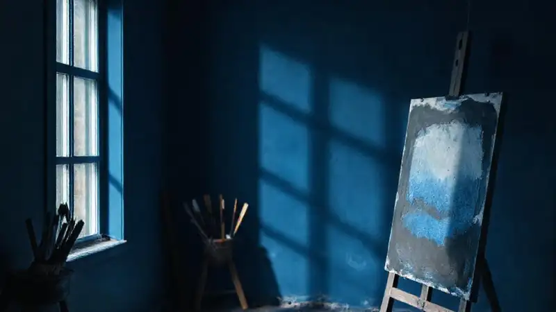 Un estudio azul crea profundidad dramática